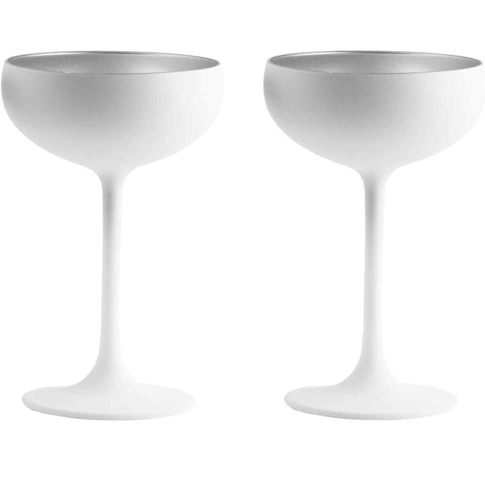 Stolzle Lausitz Olympia German Made White Silver Champagne Coupe Glass, Set of 2